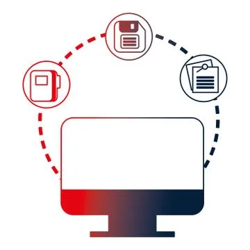 Computer desktop with documents and floppy Illustrazione stock