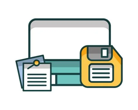 Computer desktop with documents and floppy Illustrazione stock