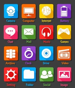 Computer Desktop Flat Design Icon Set, Vector Illustration Stock Illustration