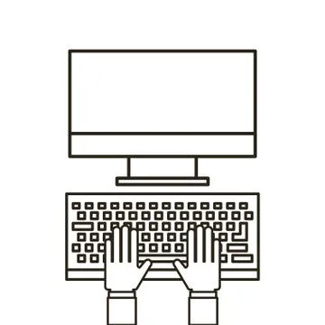 Computer desktop flat line icon Stock Illustration