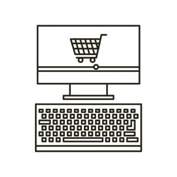 Computer desktop flat line icon Stock Illustration