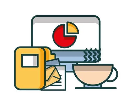 Computer desktop with folder and coffee Stock Illustration