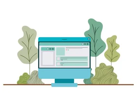 Computer desktop with forest landscape Illustrazione stock