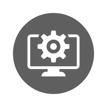 Computer desktop with gear inside Stock Photos