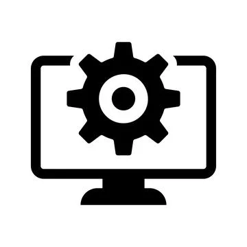Computer desktop with gear inside Stock Photos