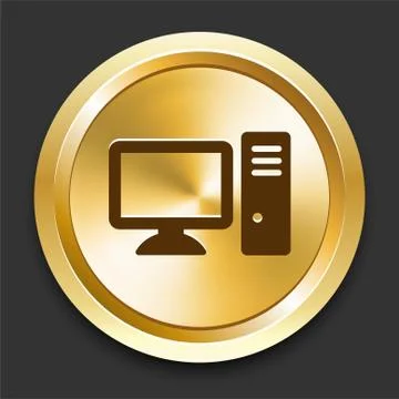 Computer Desktop on Golden Internet Button Stock Illustration