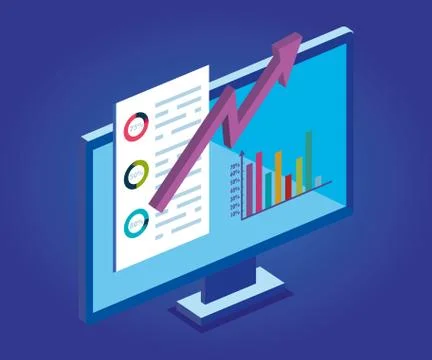 Computer desktop with infographic isolated icon Stockillustratie