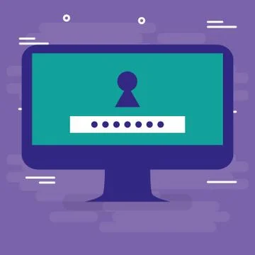 Computer desktop with keyhole and password Illustrazione stock