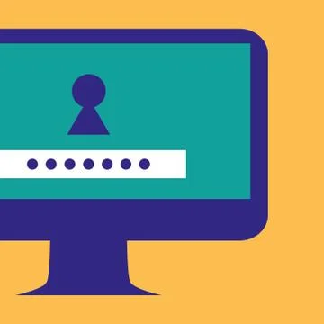 Computer desktop with keyhole and password Illustrazione stock