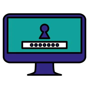 Computer desktop with keyhole and password 스톡 일러스트
