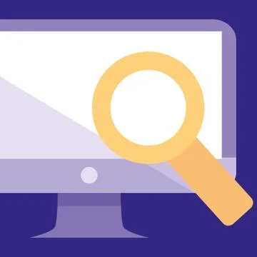 Computer desktop with magnifying glass 库存插图