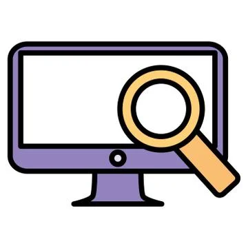 Computer desktop with magnifying glass Illustrazione stock