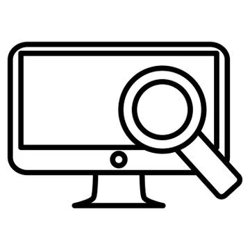 Computer desktop with magnifying glass Illustrazione stock