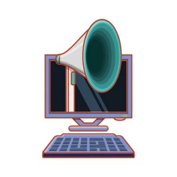 Computer desktop with megaphone Illustrazione stock