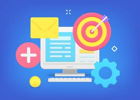 Computer desktop with open information file with machine mechanism, target ai Stock Illustration