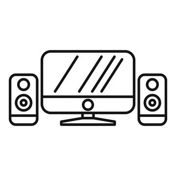 Computer desktop pc with sound speakers icon line art 스톡 일러스트