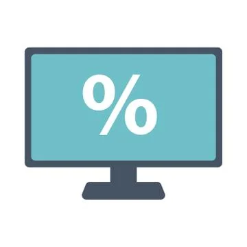Computer desktop with percent symbol flat style icon Illustrazione stock
