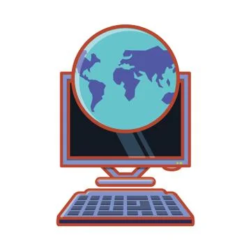 Computer desktop with planet earth 스톡 일러스트