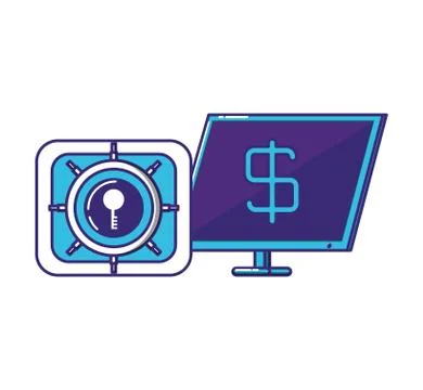 Computer desktop with safe box 스톡 일러스트