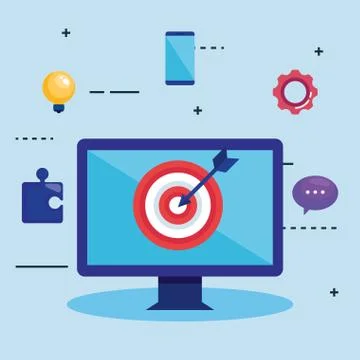Computer desktop with seo icons Stock Illustration