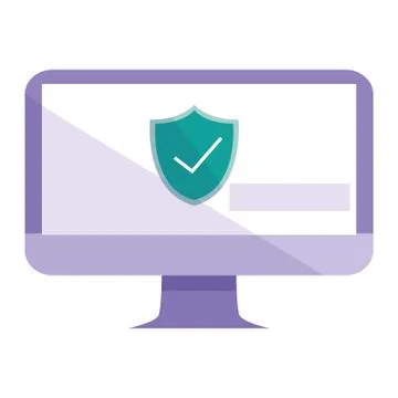 Computer desktop with shield 스톡 일러스트