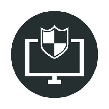 Computer desktop with shield security Illustrazione stock