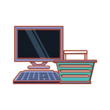 Computer desktop with shopping basket イラスト素材