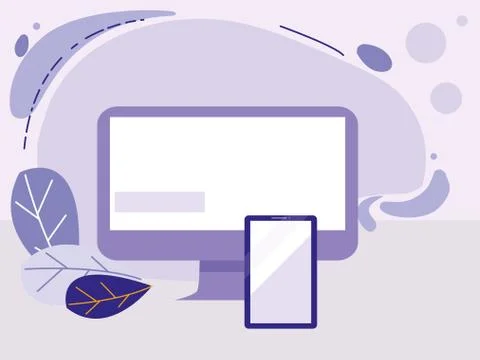 Computer desktop with smartphone 库存插图