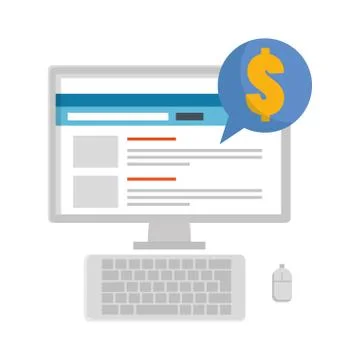 Computer desktop with speech bubble and money 库存插图