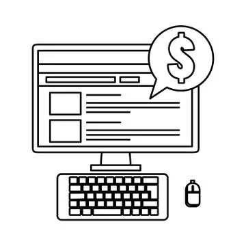 Computer desktop with speech bubble and money Illustrazione stock