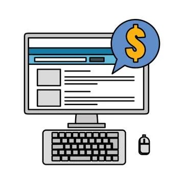 Computer desktop with speech bubble and money Stock Illustration