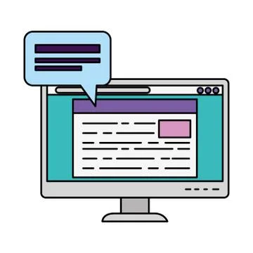 Computer desktop with speech bubble Illustrazione stock