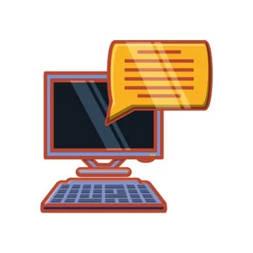 Computer desktop with speech bubble Illustrazione stock