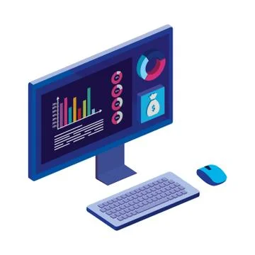Computer desktop with statistics and menu app Stock Illustration