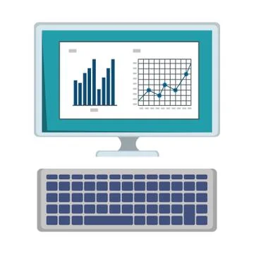 Computer desktop with statistics infographic Illustrazione stock