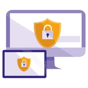 Computer desktop with tablet devices Stock Illustration