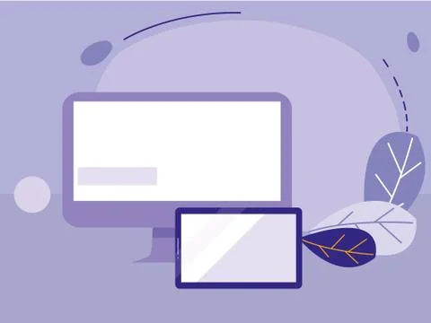 Computer desktop with tablet devices イラスト素材