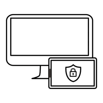 Computer desktop with tablet devices 스톡 일러스트