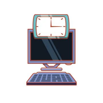 Computer desktop with time clock Stock Illustration