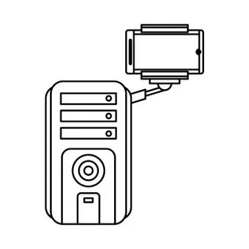 Computer desktop tower with smartphone 스톡 일러스트