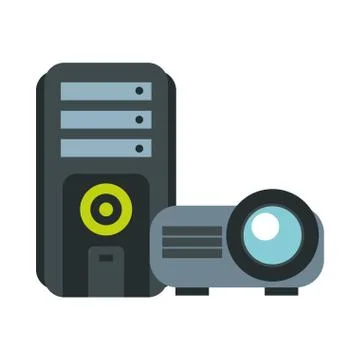 Computer desktop tower with video proyector Stock Illustration