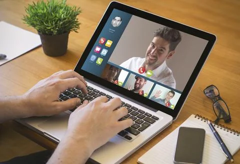 Computer desktopvideo conference Stock Illustration