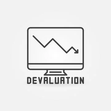 Computer with Devaluation Arrow on Screen vector concept line icon Illustrazione stock
