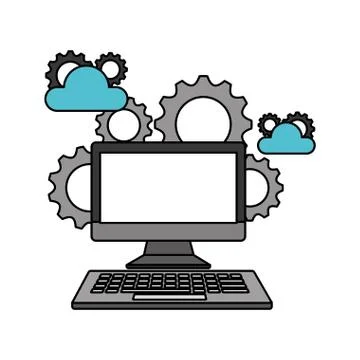 Computer device cloud storage gears 스톡 일러스트