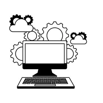 Computer device cloud storage gears Stock Illustration