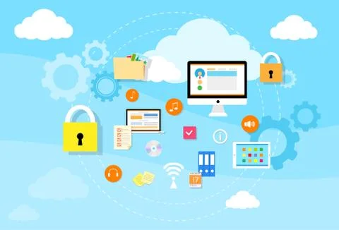 Computer Device Data Cloud Storage Security Stock Illustration