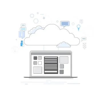 Computer Device Data Cloud Storage Security Thin Line Illustrazione stock