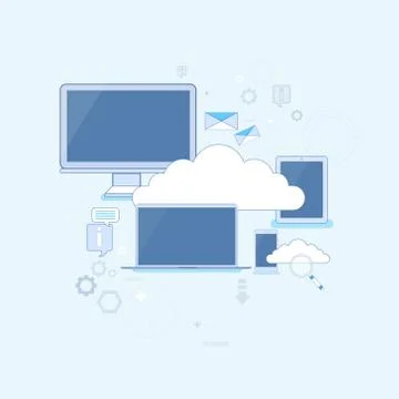 Computer Device Data Cloud Storage Security Thin Line Illustrazione stock