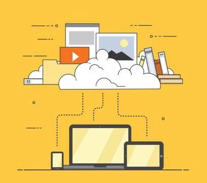 Computer device data cloud storage. Flat design vector illustration 스톡 일러스트