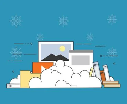 Computer device data cloud storage security flat design vector illustration on Illustrazione stock